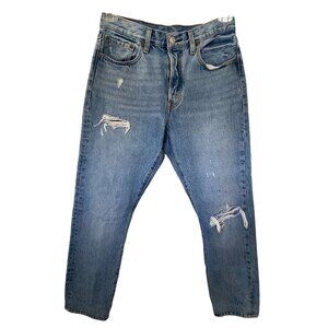 Levis 501 S Premium Big E Jeans 28x28 Button Fly Blue Denim Ripped Skinny